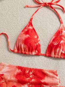 Soleia Plus Size Women's Large Floral Print Vacation Beach Multi-Piece Set Bathing Suits For Women - Red - View 3