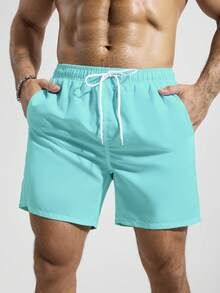 Surfspeed Celana Pria Polos dengan Pinggang Elastis dan Tali Serut, Desain Saku, Kasual untuk Sehari-hari, Cocok untuk Pantai, Liburan, Pantai, Hawaii, Tropis, Berenang, dan Mandi. - Mint Blue - View 6