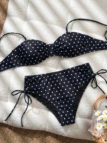 Swim Lushoire 春夏時尚熱銷全身印花女款性感海灘度假兩件式分體比基尼套裝 - 黑色 - 查看 7