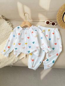 SHEIN Vintaside Kids 2件裝女嬰花卉長袖秋季衣物 - 白色 - 查看 1