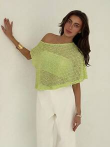 Top Asimétrico de Color Sólido Casual para Mujer , Verano, Top de Verano - Verde - Ver 5