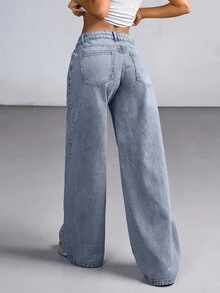 CasuGlow Low Waist Heavy Wash Slant Pocket Wide Leg Jeans - Light Wash - View 2