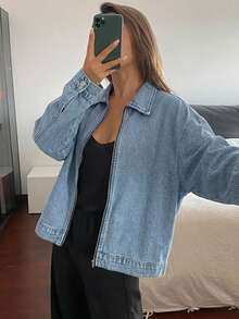 DAZY Women's Leopard Print Loose Casual Denim Jacket - Blue - View 6