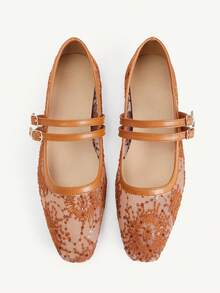 CUCCOO CHICEST Spring And Summer New Brown Lace Mesh Double Strip Flat Shoes Fashionable And Elegant Commuting Versatile Comfortable Breathable Women's Shoes - Fireworks net H8 brown - View 1