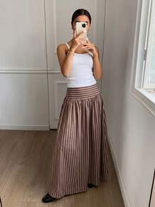 Serisse 女款休閒優雅條紋裙，條紋裙，女款夏季服飾，適合日常通勤、約會、聚會，秋/冬/春/夏，聖誕節、新年、感恩節、派對、婚禮、海灘、畢業典禮，時尚、優雅、休閒、外出、約會、約會、通勤 - 彩色 - 查看 3