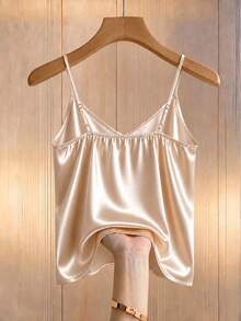 GlowEve CURVE Plus Size Satin Camisole Top For Women V-Neck Button-Down Spaghetti Strap Sleeveless Chiffon Silky Texture Elegant Sexy Tank Top Party Cocktail Summer - Apricot - View 2