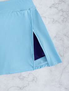 Swim Lushoire 女款素色海灘側開衩優雅裙褲設計泳裝海灘褲 - 藍色 - 查看 7