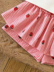 Emery Rose Kids Emery Rose Kids 少女草莓刺繡細肩帶上衣與條紋裙褲套裝 - 紅色 - 查看 6
