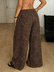Coolane Plus Size Leopard Print Wide Leg Pants Suitable For Summer - Multicolor - View 2