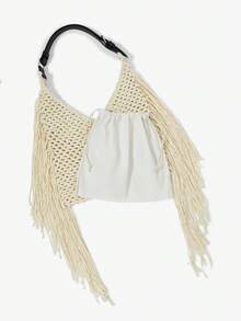 MUSERA 編織皮革質感手提包 春夏度假性感假日配件 節慶 Ibiza 風格 - 米色 - 查看 4