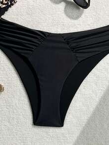 SHEIN Swim Curve 2026 Women's Plus Size Summer Bikini Swimwear Bottoms 2pcs Set Side Ruched Minimalist Greek Goddess Versatile Casual Sexy Triangle Panties Beach Beige - Multicolor - View 3