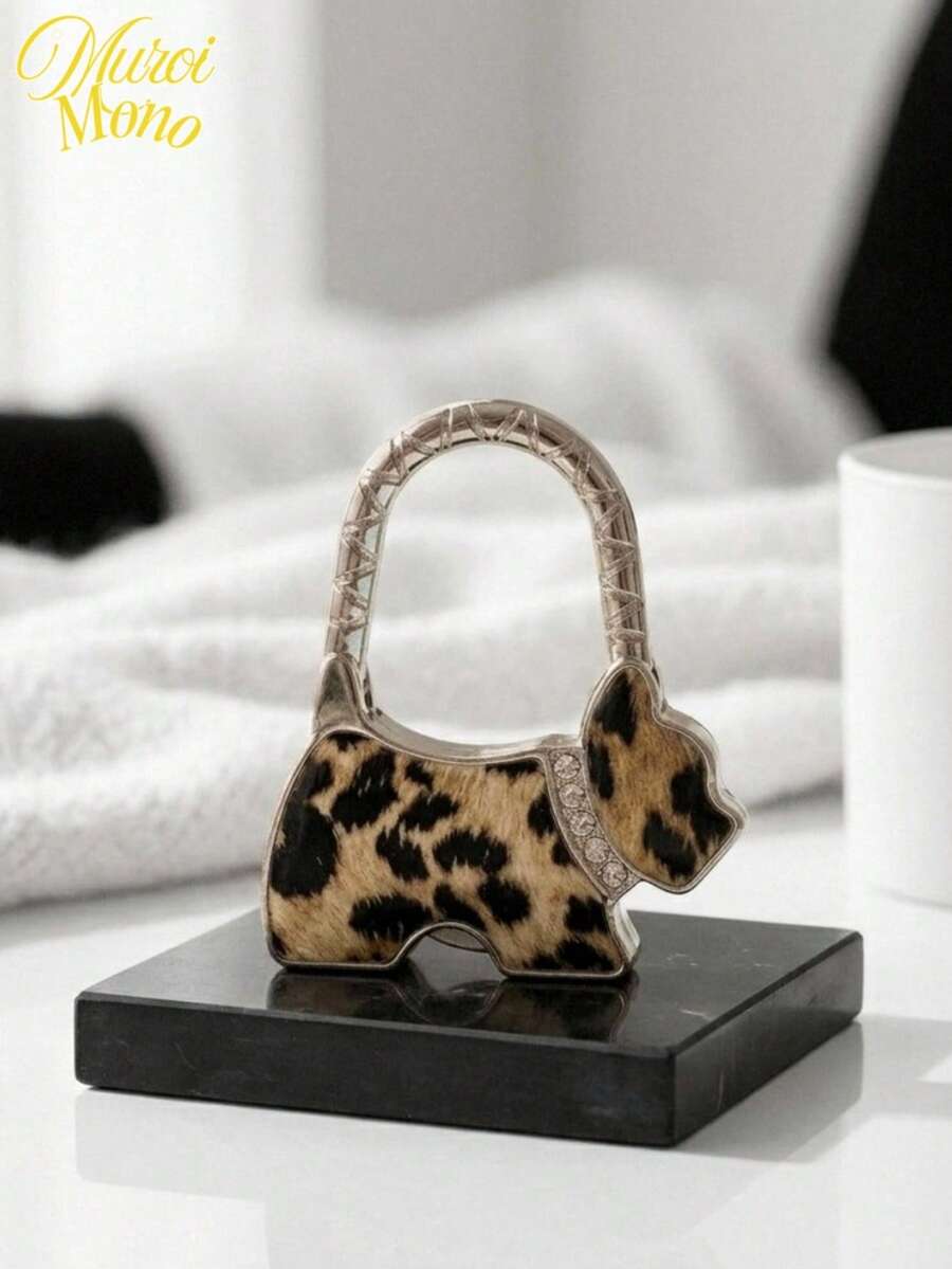 Muroi Mono Cute Dog Shaped Foldable Purse Hanger, Fashionable Metal Table Hook For Handbags, Portable Bag Hanger For Desk, Anti-Slip Purse Hook With Rhinestone, Keep Your Bag Secure And Off The Floor, Multi-Color Leopard Print & Polka Dot Options, Ideal For Office, Restaurant, School, Coffee Shop, Great For Pride Month, Eid Al-Adha, Back To School, Housewarming, Birthday, Valentine's Day Gifts, Unique Accessory For Women & Girls - Multicolor - View 1