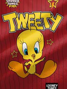 LOONEY TUNES X SHEIN 大码夏季休闲条纹卡通图案圆领短袖T恤 - 白色 - 查看 5