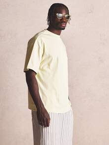 Musero Oversized Graphic Print "La Riviera"Crew Neck Tshirt Spring Summer Essentials - Light Yellow - View 4
