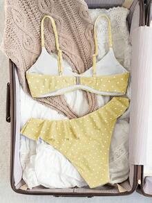 Swim Mod Women's Summer Beach Vacation Yellow Ruffled Bikini Set Cute - Light Yellow - View 2