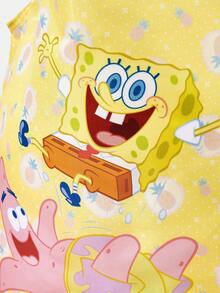 SpongeBob SquarePants | SHEIN Cartoon Printed Foldable Shopping Bag, Lightweight Waterproof Large Capacity Storage Bag, Suitable For Supermarket Purchases, Short Trips, Daily Commuting - Mustard Yellow - View 4