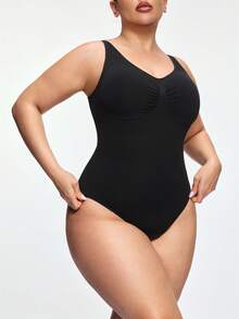 SHAPORA Plus Size Seamless Shapewear Jumpsuit, Waist & Abdomen Shaping, Buttock Lifting, Minimalist Design, Wearable As Outerwear - Black - View 3