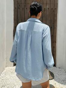 Dazy Plus Loose Casual Patchwork Embroidered Floral Pattern Elegant Fun Commute Spring Summer Autumn New Long Sleeve Blue Shirt - Blue - View 8