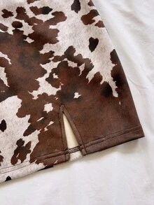 Soleia WYWH 度假浪漫派對風復古西式橘金色沙底亮片刺繡低腰開衩迷你裙女款 - 棕色 - 查看 4