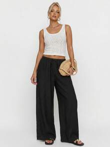 Avantive Women's Solid Color All-Match Versatile Drawstring Loose Casual Long Pants 2pcs - Multicolor - View 5