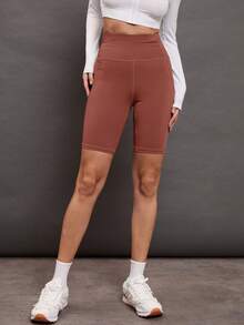 Activina Women's Solid Color Casual Versatile Daily Outing Sports Shorts With Pockets - Brown - View 3