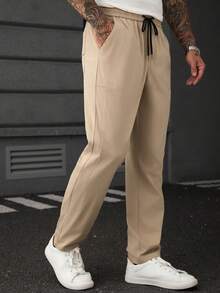 SLATEMANN Men's Drawstring Waist Pocket Casual Versatile Daily Travel Long Pants - Khaki - View 6