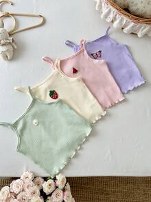 SHEIN 4pcs Young Girl Dopamine Cute Fruit Pattern Ribbed Fabric Tank Top Multi-Pack - Multicolor - View 5