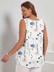 Comfylo Casual Versatile Daily Plus Size Floral Pattern V-Neck Pleated Casual Tank Top, Spring/Summer Style - Multicolor - View 4