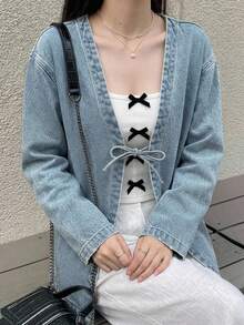 DAZY Washed Denim Jacket Long Sleeve Autumn/Winter Teen (Girls) Denim Top - Blue - View 7