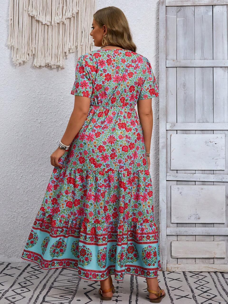 Plus Size Vacation Casual Floral Print Dress