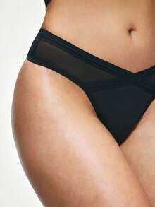 SHAPORA Women's Solid Color Asymmetric Waist Casual Comfortable Thong - Black - View 5