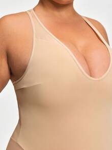 SHAPORA Plus Size Shaping Plunge Deep-V Shapewear Brief Bodysuit Body Shaper Butt Lifter -Tummy Waist Thigh Control - Apricot - View 3