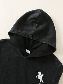 SHEIN 小男孩騎士印花連帽背心與短褲休閒套裝 - 彩色 - 查看 8