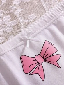 5件組隨機款青少年女孩舒適柔軟全印花愛心與眼睛圖案鬆緊腰鬆身休閒極簡方型丁字褲 秋季 - 彩色 - 查看 5