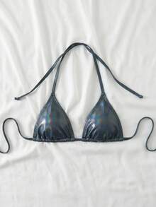 Swim Vcay 女款時尚性感雷射泳衣上衣 - 黑色 - 查看 5