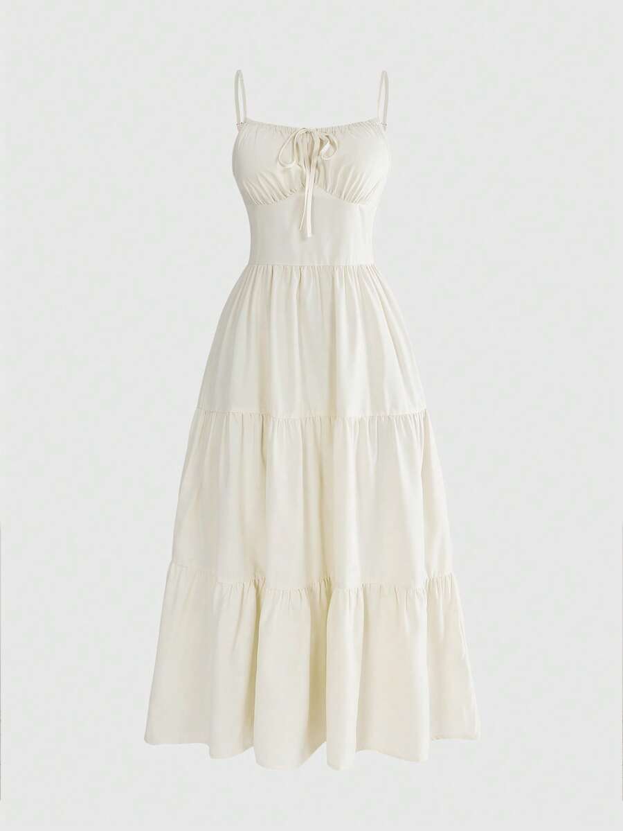 ROMWE Summer Casual Solid Color Spaghetti Strap Dress - Apricot - View 1