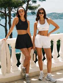 Fluxe Women's Solid Color Backless Round Neck Summer Sports Bra Top - Black - View 3