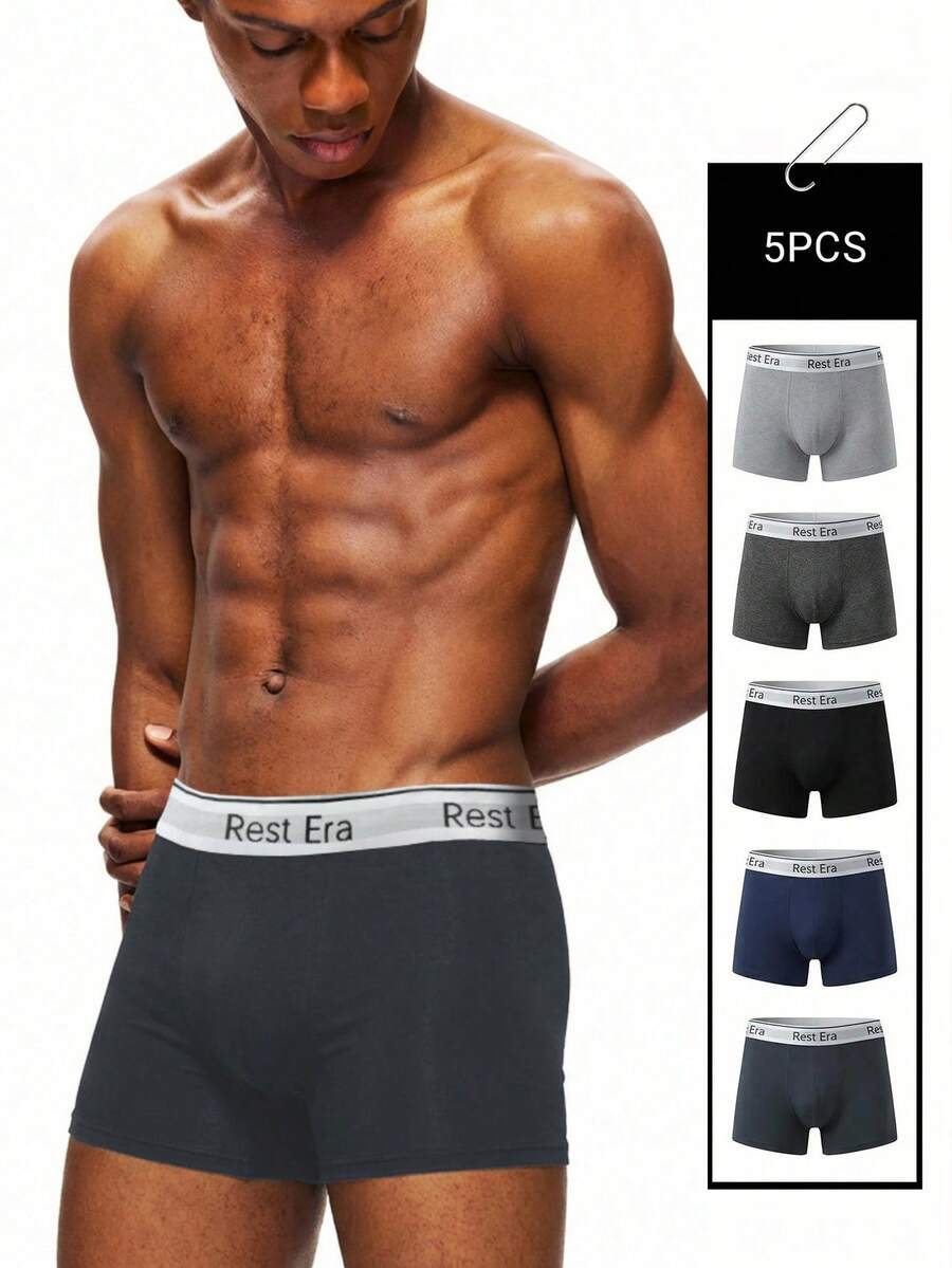 Rest Era 5pcs/Pack Men's Letter Print Boxer Briefs - Multicolor - View 1