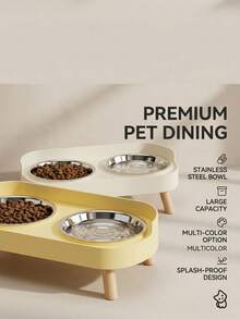PETSIN Stainless Steel/PVC Pet Bowl Set With Stand, Dual Bowls, Suitable For Small Dogs And Cats, With Splash Guard - Pet Feeder - 150ml - View 6