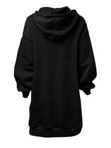 EMERY ROSE Sudadera de talla grande con cremallera frontal y mangas de murciélago para invierno - Negro - Ver 2