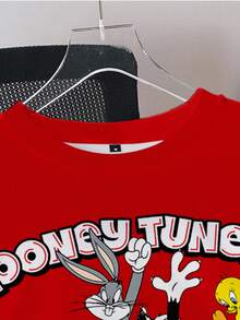 LOONEY TUNES X SHEIN 男士圆领长袖舒适休闲卡通字母印花套头衫，秋冬 - 白色 - 查看 4