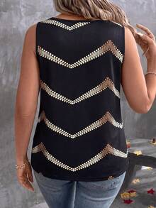 EMERY ROSE Camiseta de tirantes casual de talla grande con cuello en V, fondo negro y estampado de ondas doradas, estilo vintage - Multicolor - Ver 2
