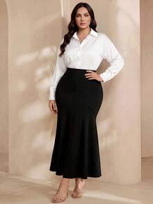 Graceveil Plus Size Women High Waist Bodycon Mermaid Flare Skirt Black - Black - View 6