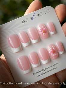 1 PC Y2K Style White Border Flower Nail Wraps Handmade French Square False Nails White French Tip Floral Pattern Sweet Feminine Daily Wear Commute Party Gift For Her Valentine Day Must Have Beauty Accessory - Multicolor - View 11