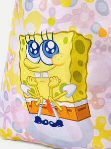 SpongeBob SquarePants | SHEIN 卡通印花可折疊購物袋，輕量防水大容量收納袋，適用於超市採購、短途旅行、日常通勤 - 珊瑚 - 查看 4