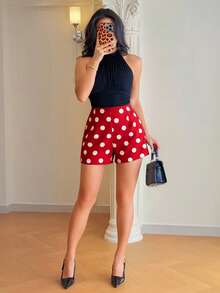 Franclia Summer New Women's French Design Straight Leg High Waist Elegant Minimalist Casual Commuter Shorts - Red - View 7