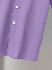 SHEIN 兒童男童休閒舒適短袖拼色襯衫 - 紫色 - 查看 3