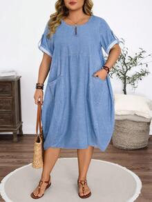 EMERY ROSE Vestido de Mezclilla con Bolsillos de Verano para Mujer Talla Grande - Lavado ligero - Ver 4