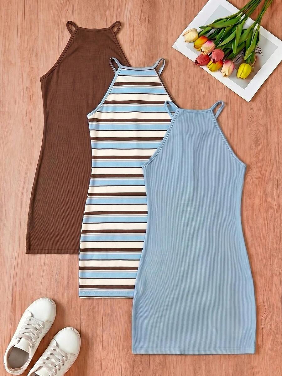 Tween Girl Summer Ribbed Casual Cami Dress - Multicolor - View 1