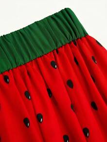 Sweetra Plus Size Watermelon Print Elastic Waist Cute Bow Decor Shorts Vacation Red Summer Wedding Guest Casual - Multicolor - View 5